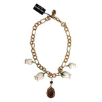 Dolce & Gabbana Gold Brass Short Chain Flower Crystal Pendant Necklace SMY10548