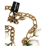Dolce & Gabbana Gold Brass Short Chain Flower Crystal Pendant Necklace SMY10548