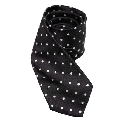 Dolce & Gabbana Black Polka Dots Silk Adjustable Necktie Tie