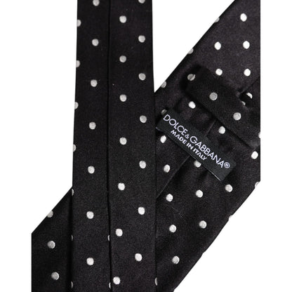 Dolce & Gabbana Black Polka Dots Silk Adjustable Necktie Tie