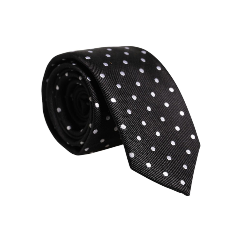 Dolce & Gabbana Black Polka Dots Silk Adjustable Necktie Tie KRA3466