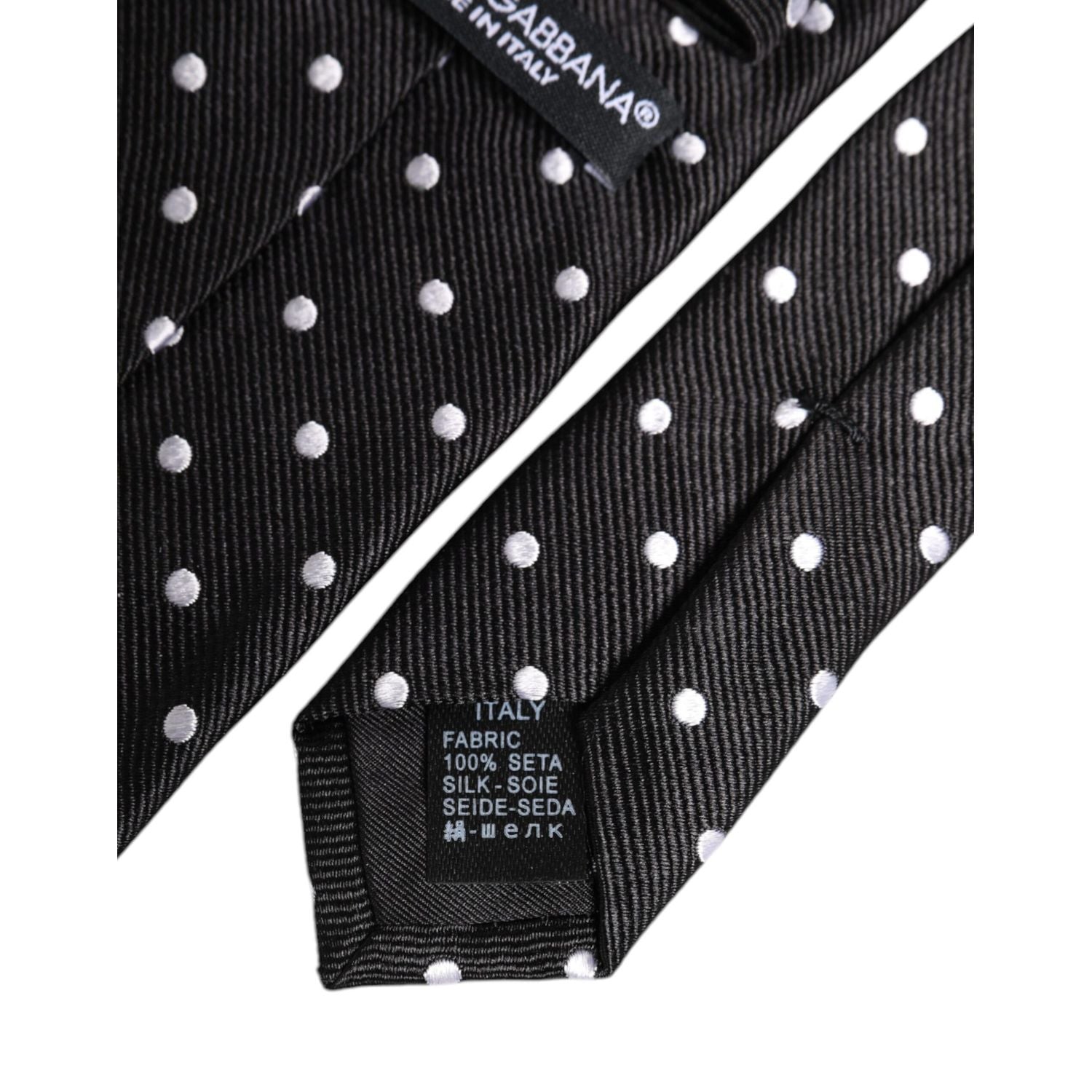Dolce & Gabbana Black Polka Dots Silk Adjustable Necktie Tie