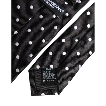 Dolce & Gabbana Black Polka Dots Silk Adjustable Necktie Tie