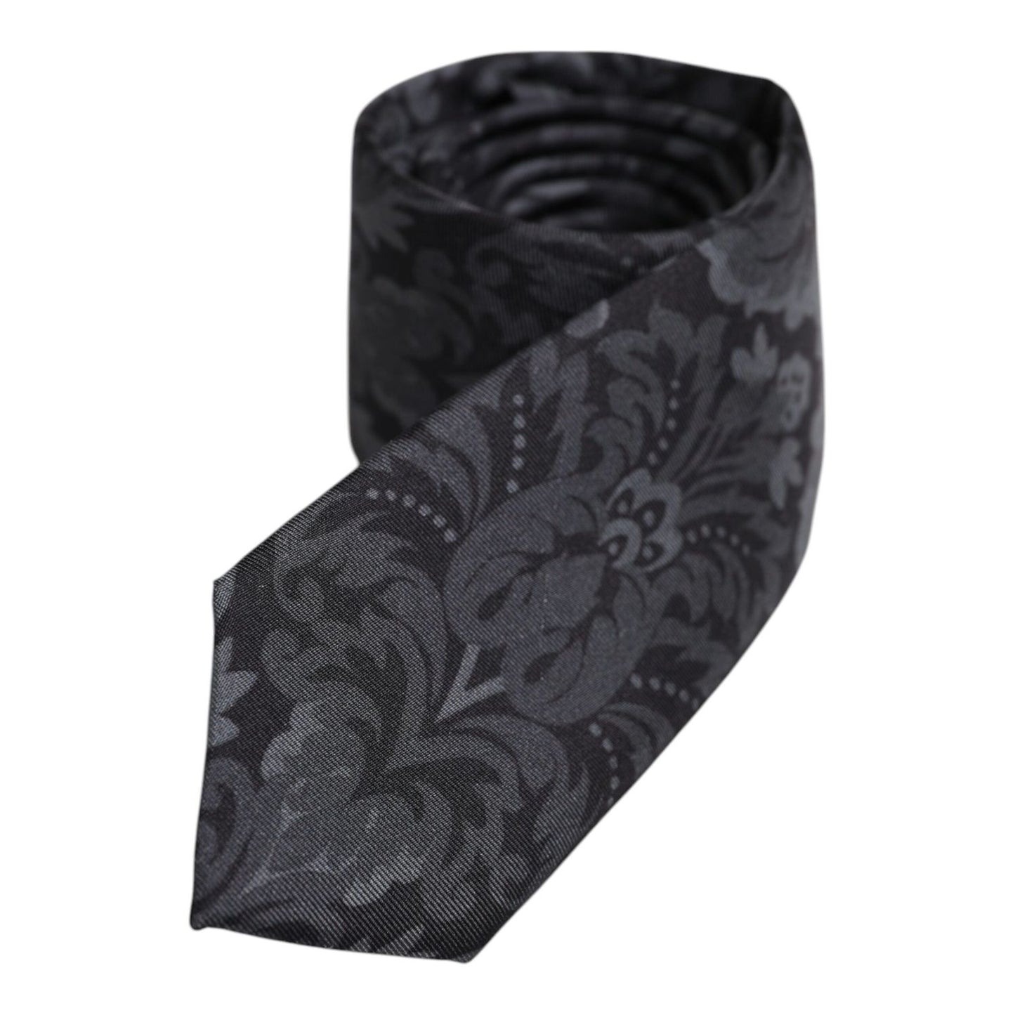 Dolce & Gabbana Black Gray Flower Print Adjustable Necktie Tie KRA3470
