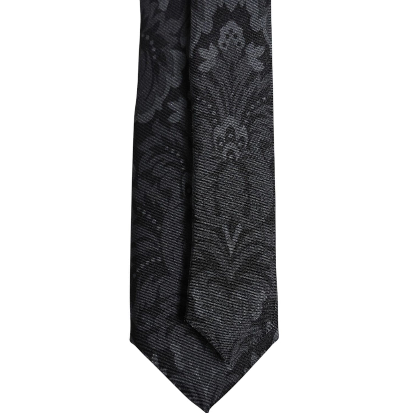 Dolce & Gabbana Black Gray Flower Print Adjustable Necktie Tie KRA3470