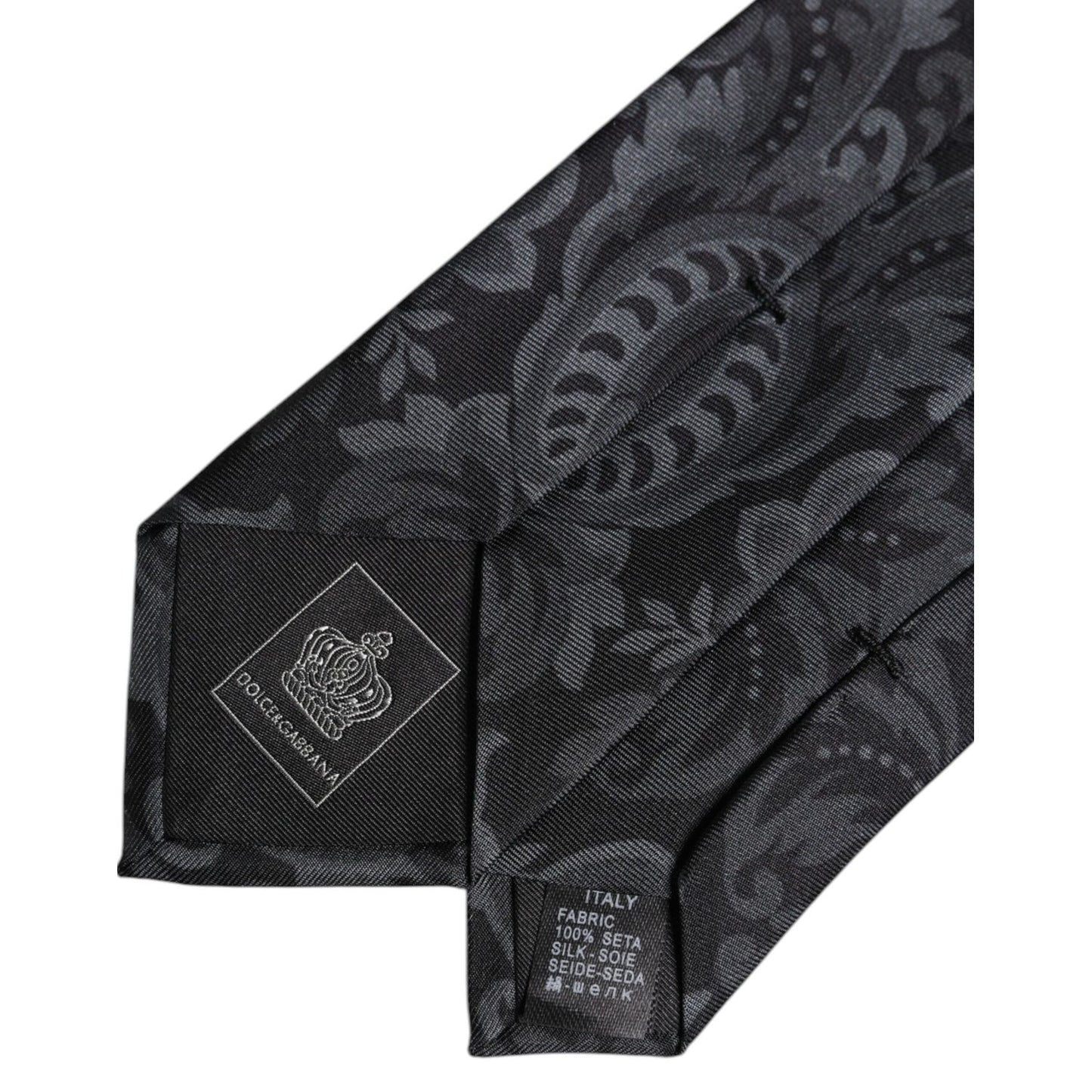 Dolce & Gabbana Black Gray Flower Print Adjustable Necktie Tie KRA3470