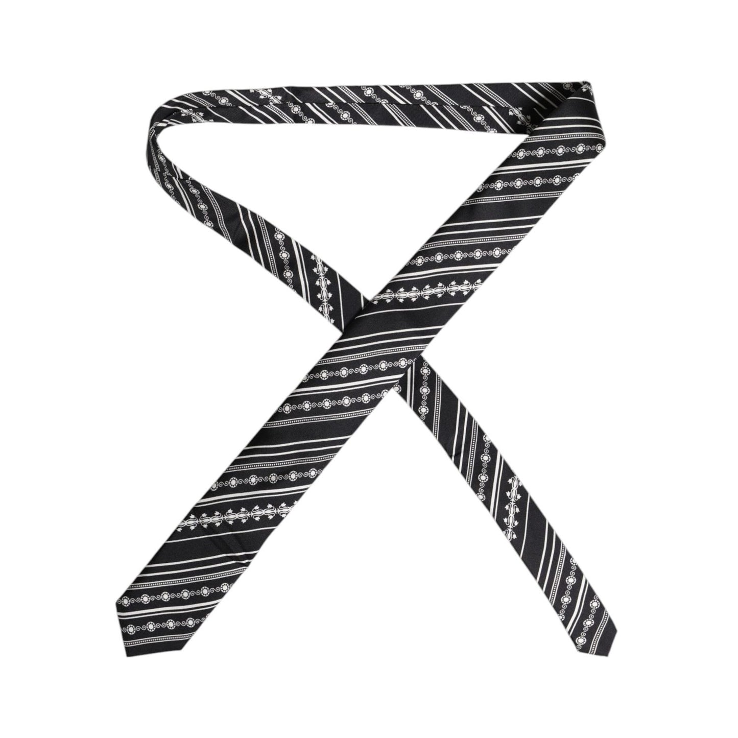 Dolce & Gabbana Black White Stripes Silk Adjustable Necktie Tie