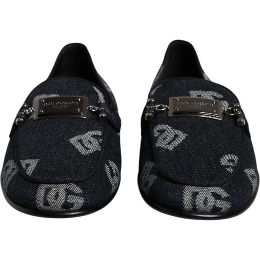 Dolce & Gabbana Black Logo Cotton Loafers Formal Dress Shoes