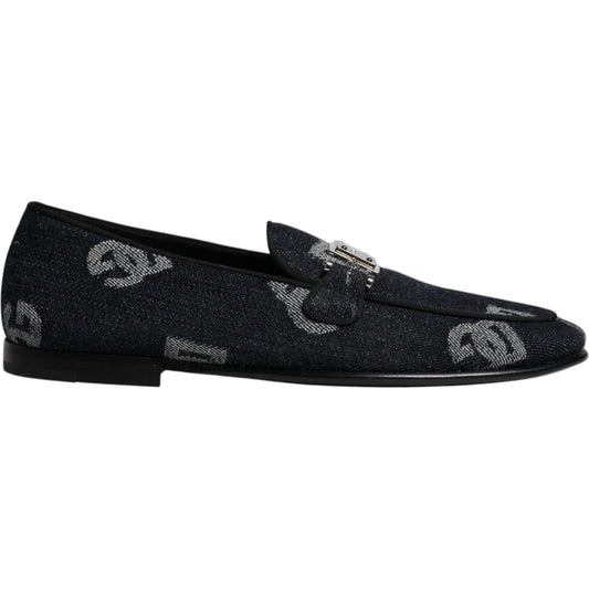 Dolce & Gabbana Black Logo Cotton Loafers Formal Dress Shoes