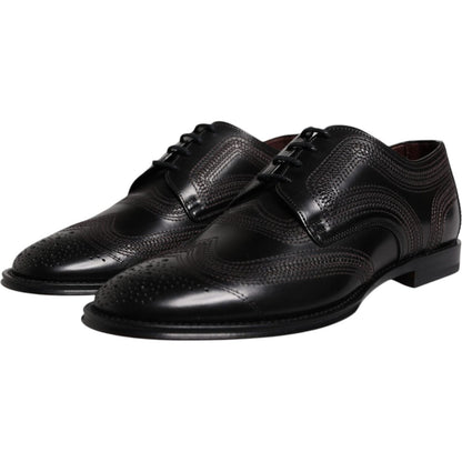 Dolce & Gabbana Black Embroidered Classic Leather Derby Dress Shoes
