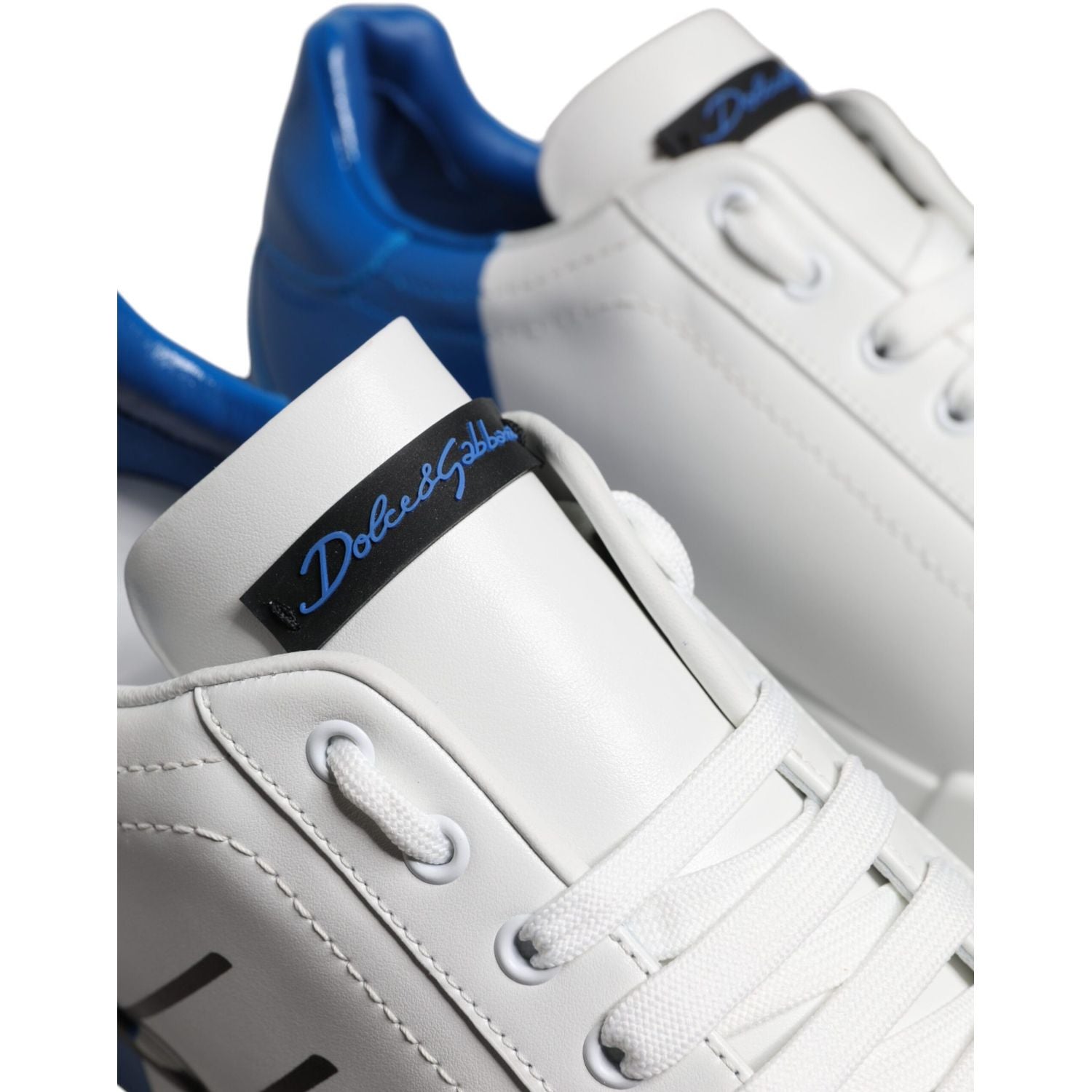 Dolce & Gabbana White Blue Leather Logo Low Top Sneakers Shoes