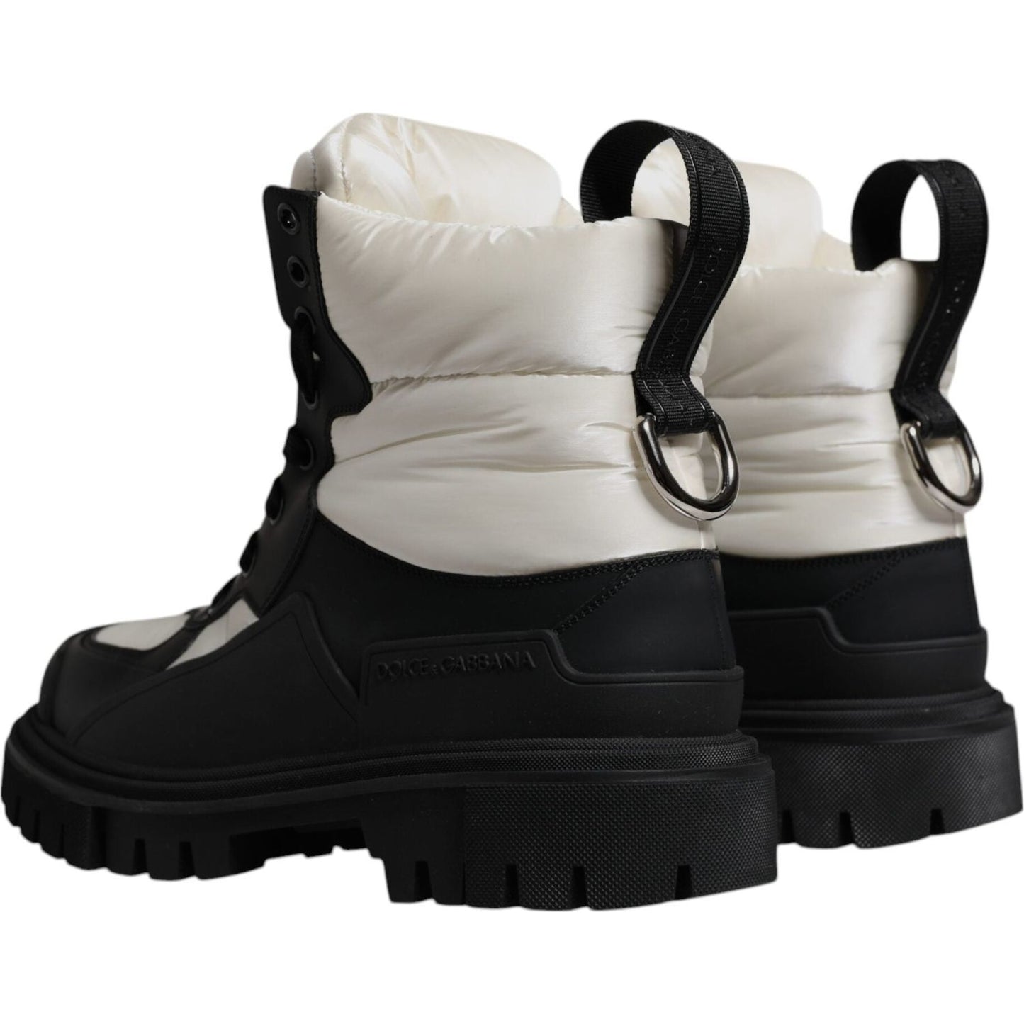 Dolce & Gabbana Black White Padded Mid Calf Lace Up Boots Shoes