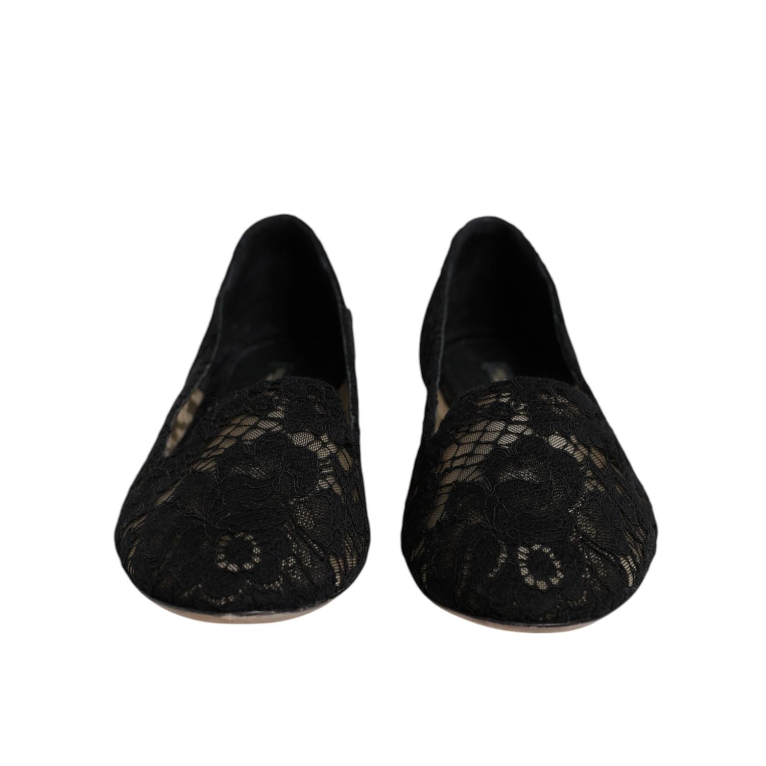Dolce & Gabbana Black Taormina Lace Slip On Flats Shoes