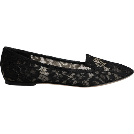 Dolce & Gabbana Black Taormina Lace Slip On Flats Shoes