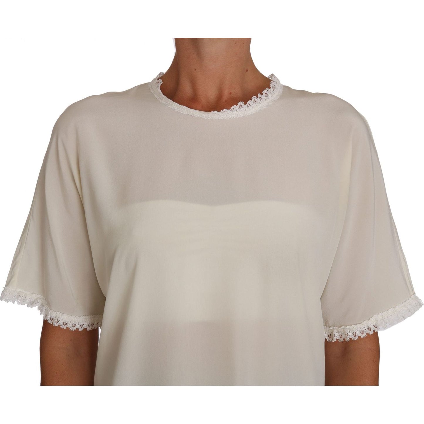 Dolce & Gabbana White Cream Silk Lace Top Blouse T-Shirt