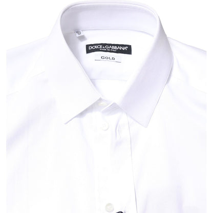 Dolce & Gabbana White GOLD Cotton Long Sleeves Dress Shirt
