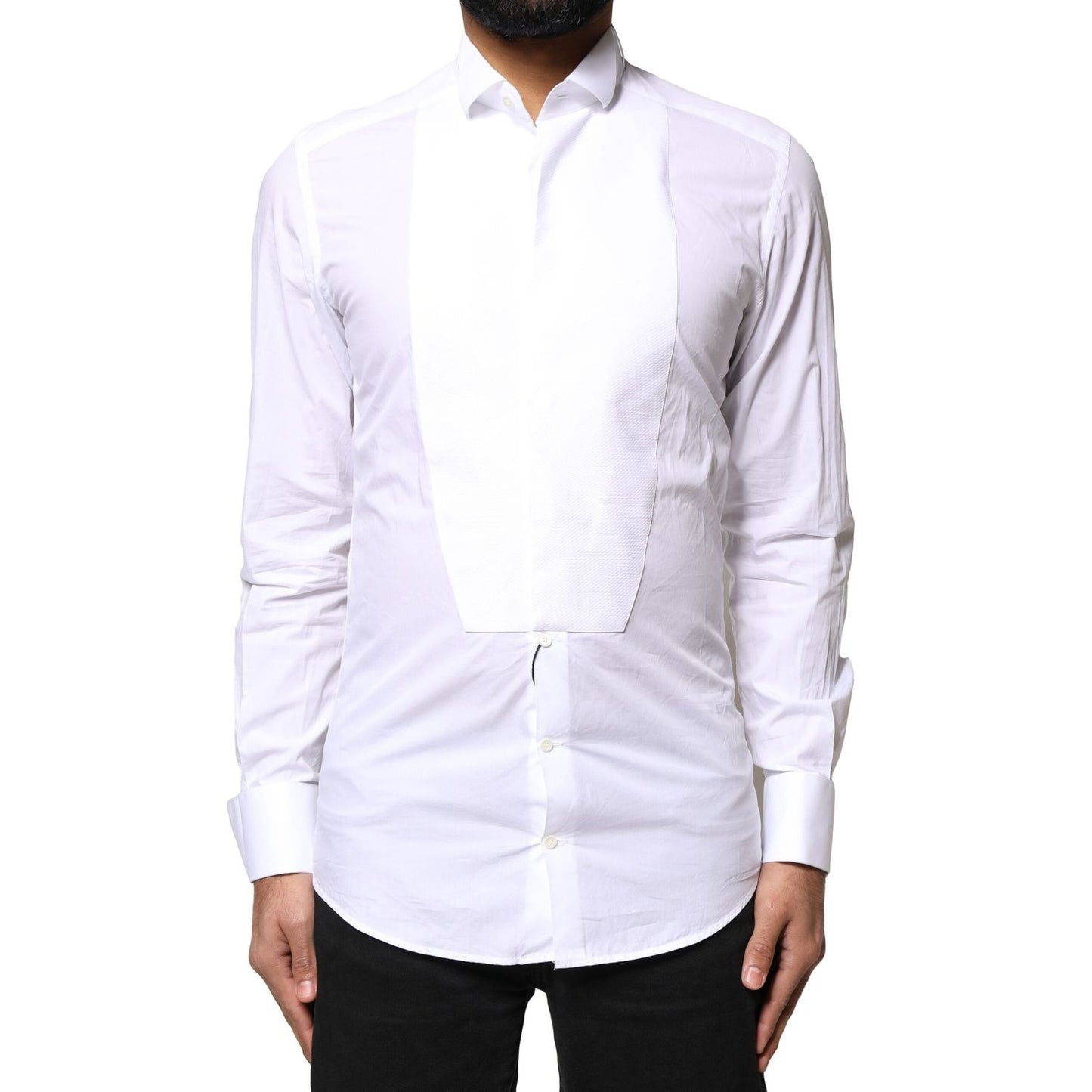 Dolce & Gabbana White GOLD CottonPoplin Bib Formal Dress Shirt
