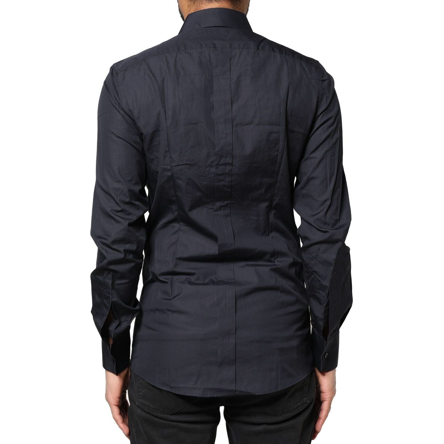 Dolce & Gabbana Dark Blue GOLD Cotton Long Sleeves Dress Shirt