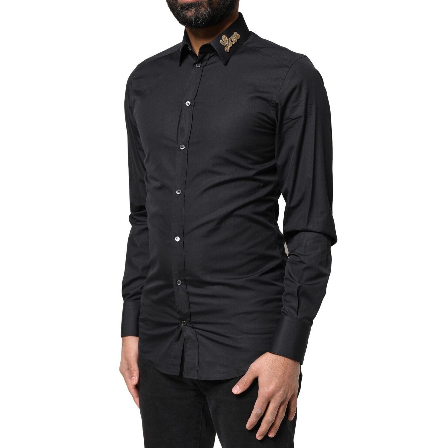 Dolce & Gabbana Black Love Embroidery GOLD Formal Dress Shirt