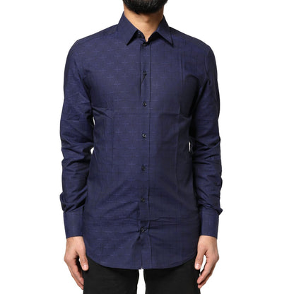 Dolce & Gabbana Blue Check Tartan GOLD Formal Dress Shirt