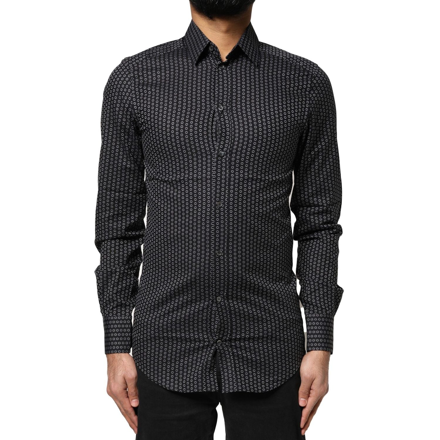 Dolce & Gabbana Black GOLD Patterned Cotton Men Dress Shirt