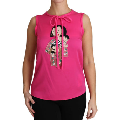 Dolce & Gabbana Pink Family Silk Tank Mama Blouse Top Shirt