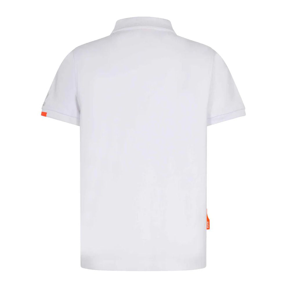 Back view of Suns White Cotton Polo Shirt with ribbed collar and logo on sleeve
