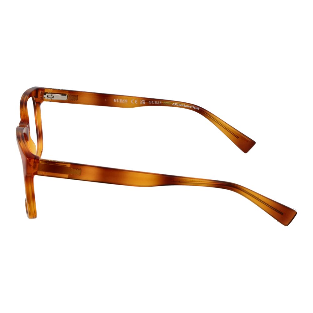 Side view of Guess Brown Women Glasses Frame with full-rim square plastic frame and spring hinges, temples length 145mm.