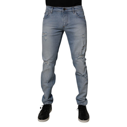 Dolce & Gabbana Blue Tattered Cotton Skinny Men Denim Jeans