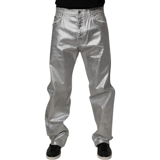 Dolce & Gabbana Metallic Silver Cotton Straight Denim Jeans