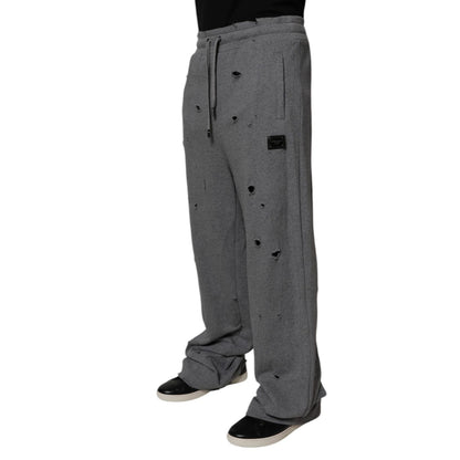 Dolce & Gabbana Gray Cotton RipStyle Straight Sweatpants Pants