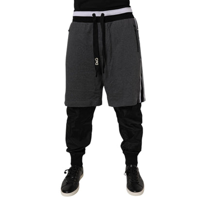 Dolce & Gabbana Black Gray Cotton Layered Men Sweatpants Pants