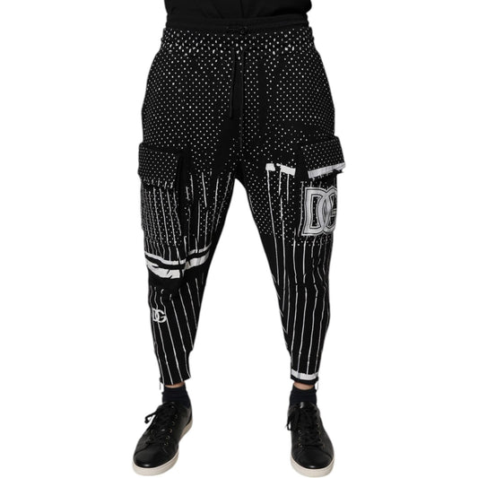 Dolce & Gabbana Black Polka Dot Stripes Cargo Jogger Sweatpants Pants PAN76048-S