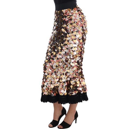 Dolce & Gabbana Gold Sequined Peplum High Waist Skirt SKI1130-38