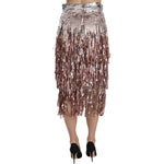 Dolce & Gabbana Metallic Sequin Tulle High-Waist Midi Skirt Dolce & Gabbana Dim Gray