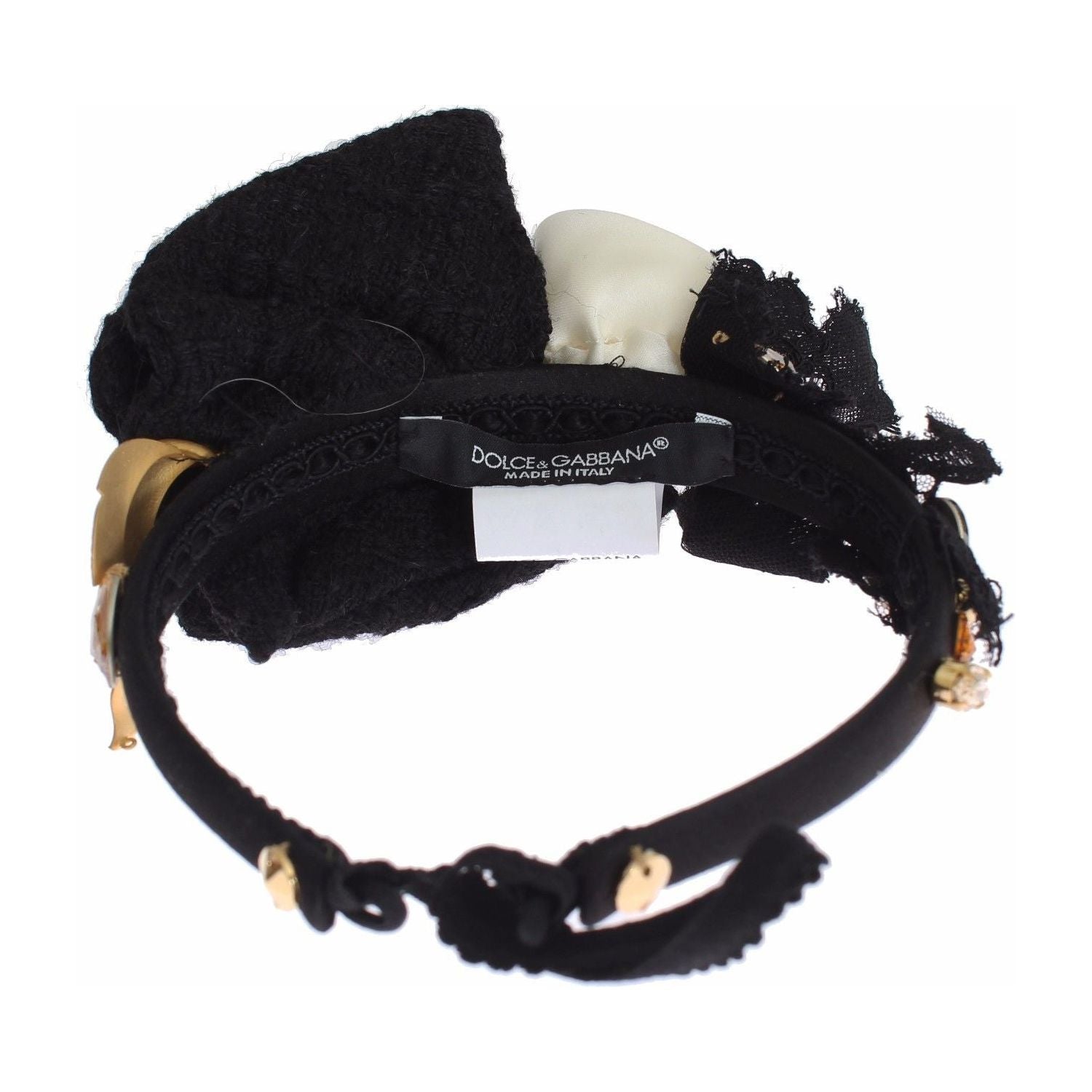 Dolce & Gabbana Diadem Headband Tiara White Rose Crystal Hair Gold