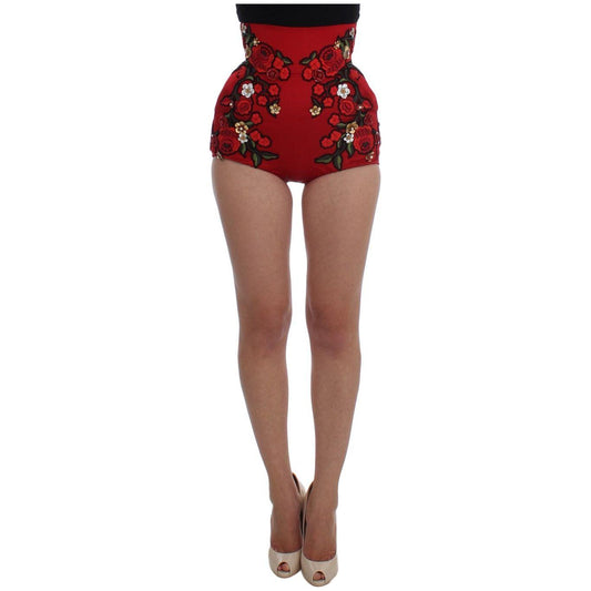 Dolce & Gabbana Red Silk Roses Sicily Shorts