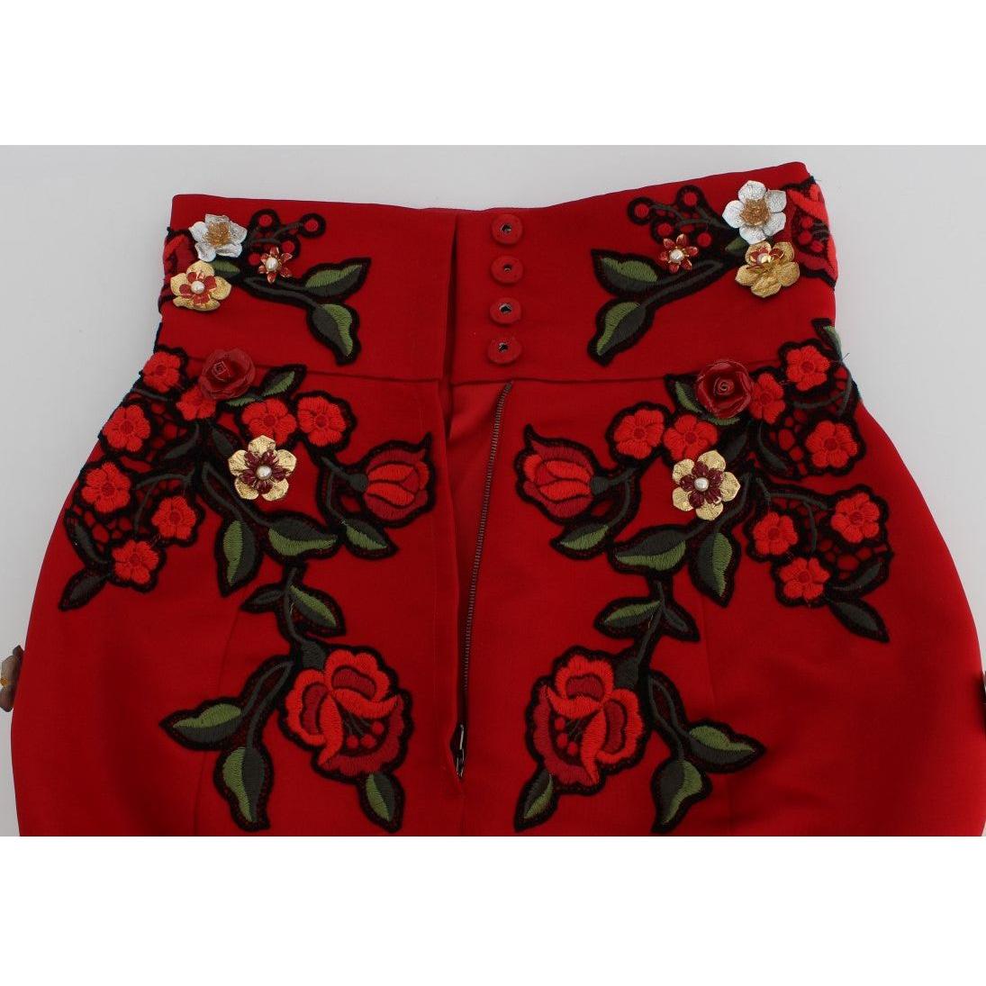 Dolce & Gabbana Red Silk Roses Sicily Shorts