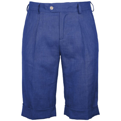 Made in Italy Blue Linen Short by Loro Piana with dart design, 4 pockets, and button zip fastening.
