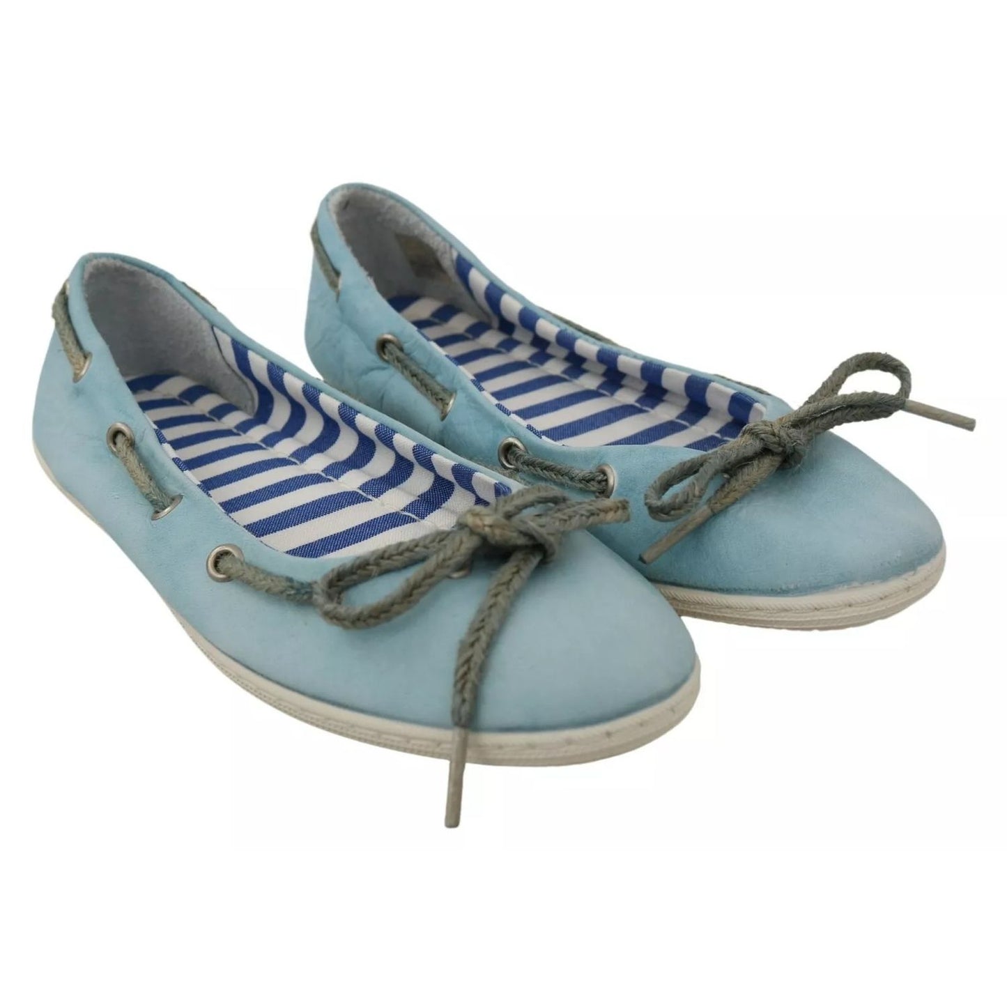 Pantofola D'Oro Sky Blue Suede Lace Bow Loafers Ballet Flat Shoes