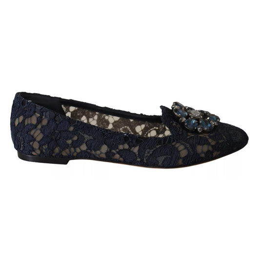 Dolce & Gabbana Blue Crystal Loafer Lace Ballet Flats Shoes LA9343-37