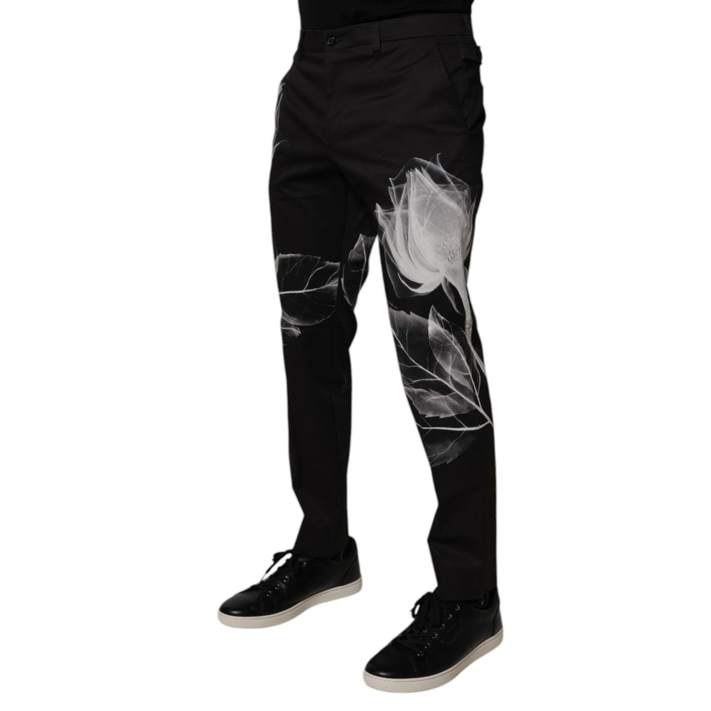 Dolce & Gabbana Black Cotton Floral Skinny Dress Pants PAN75187-48