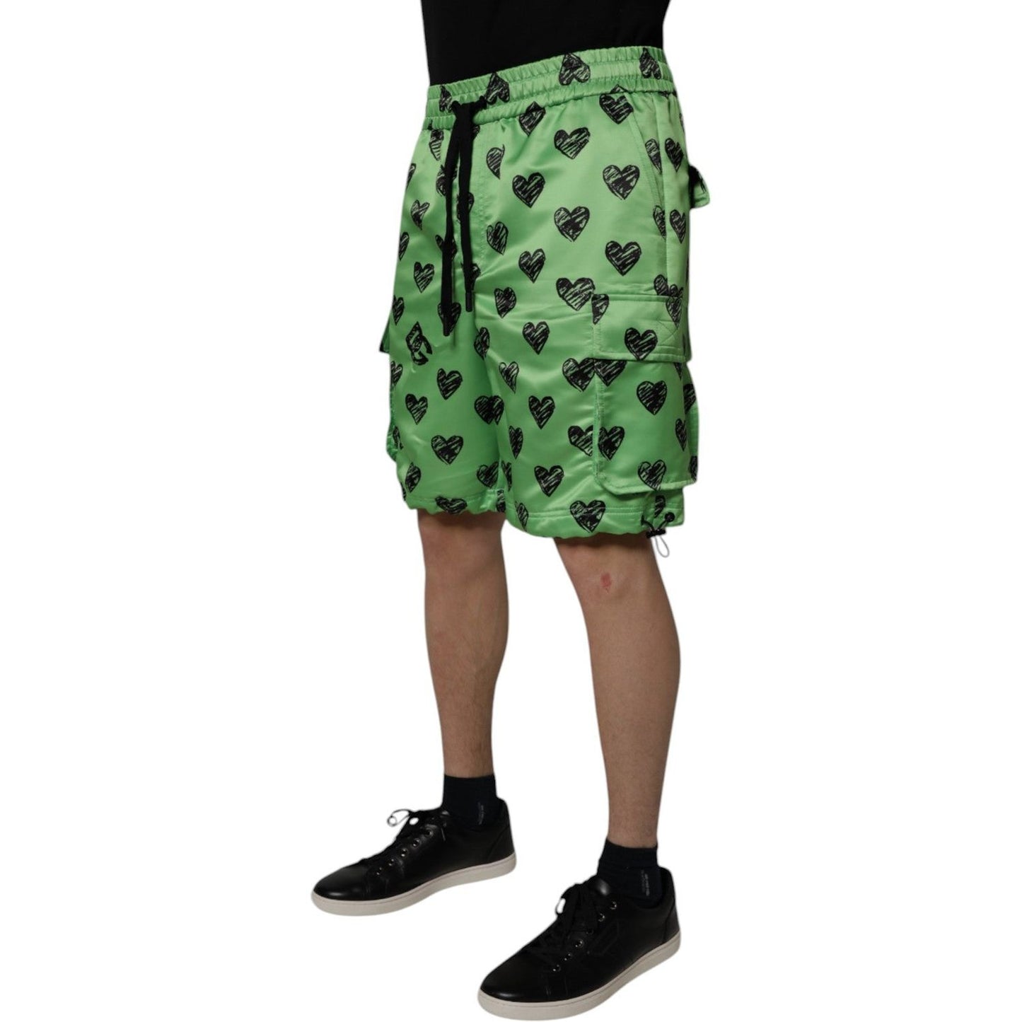 Dolce & Gabbana Green Heart Print Cargo Men Bermuda Shorts PAN75747-48
