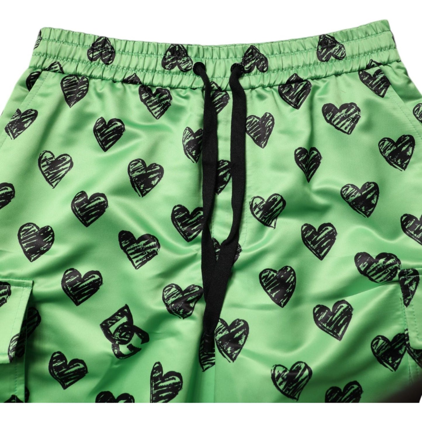 Dolce & Gabbana Green Heart Print Cargo Men Bermuda Shorts PAN75747-48