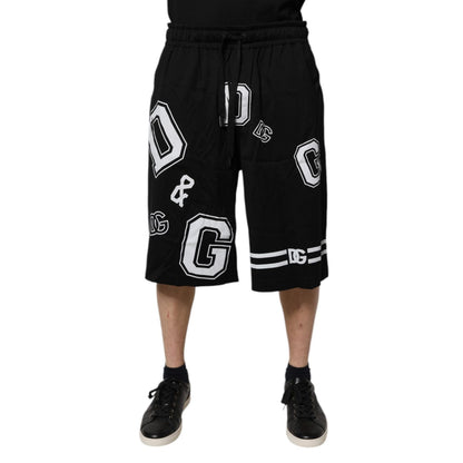 Dolce & Gabbana Black Logo Cotton Bermuda Sweatshorts Shorts