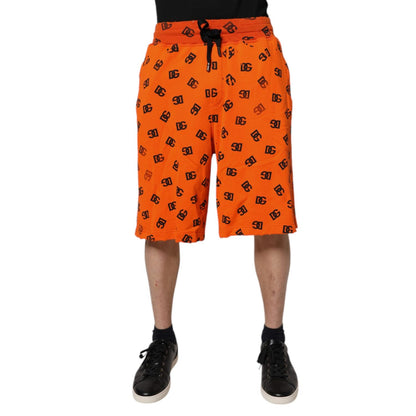 Dolce & Gabbana Orange Logo Monogram Cotton Bermuda Shorts