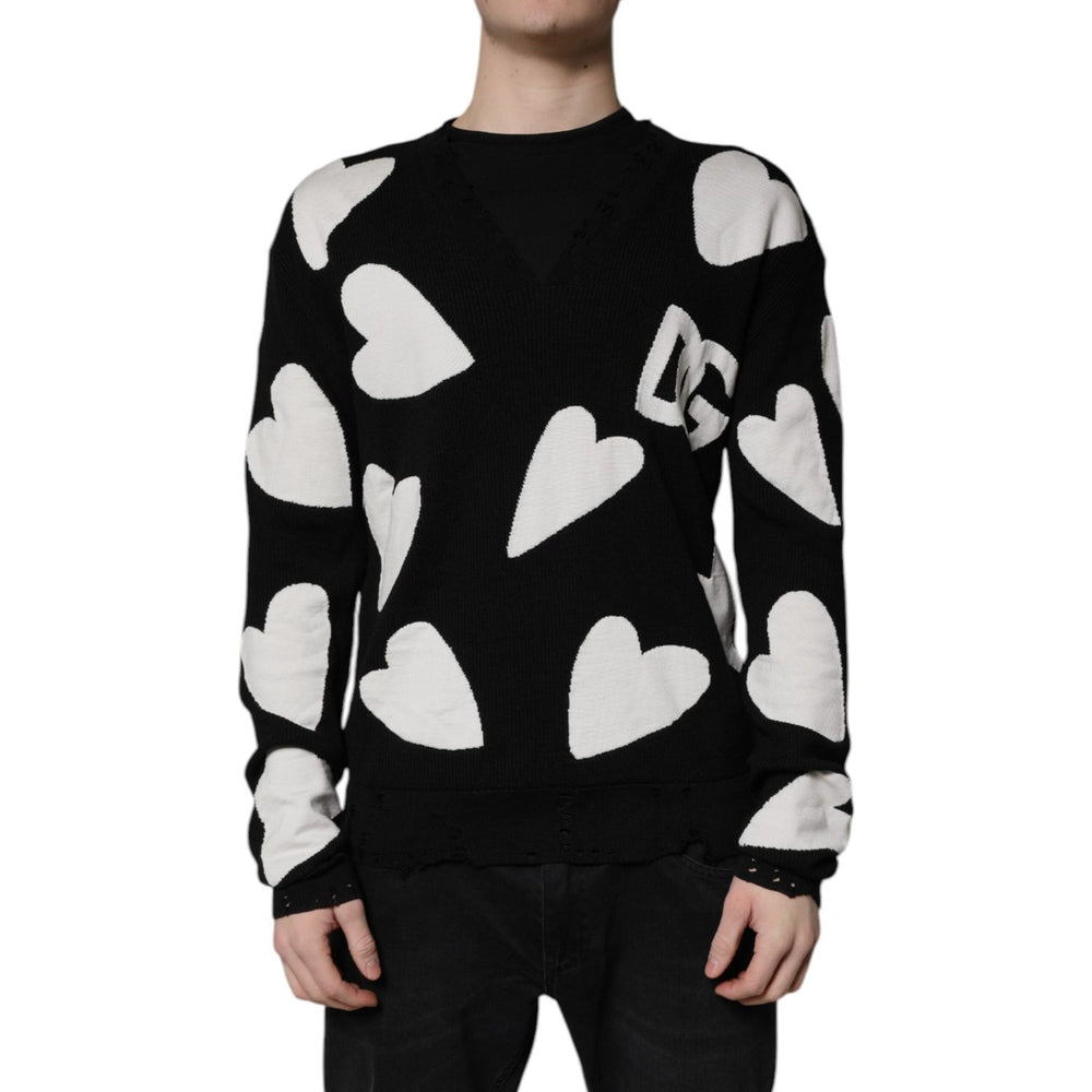 Dolce & Gabbana Black Hearts Silk Crew Neck Pullover Sweater TSH90062-48