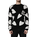 Dolce & Gabbana Black Hearts Silk Crew Neck Pullover Sweater TSH90062-48
