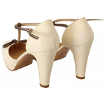 SERGIO LEVANTESI Beige T-Strap Block Heels Pumps Leather Shoes