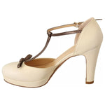 SERGIO LEVANTESI Beige T-Strap Block Heels Pumps Leather Shoes